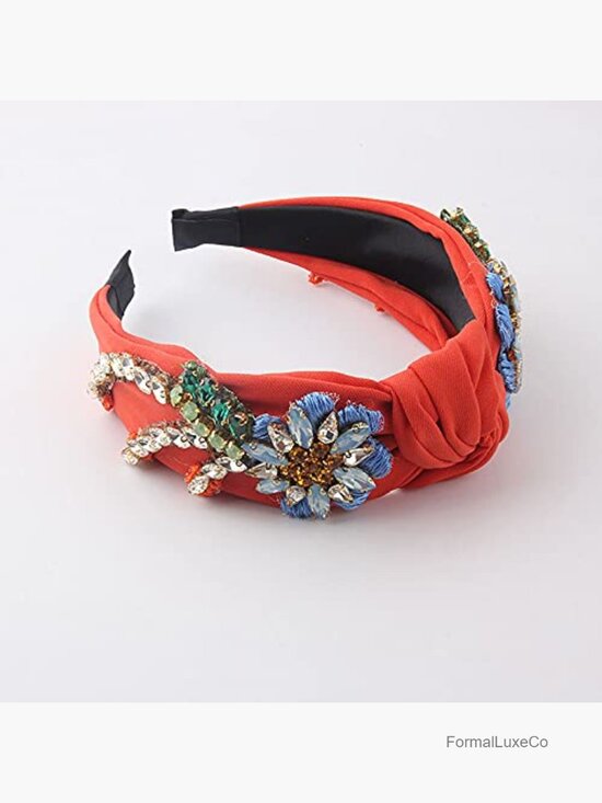 Baroque Rhinestone Crystal Embroidered Headband - Elastic Comfort Fit Hair Hoop